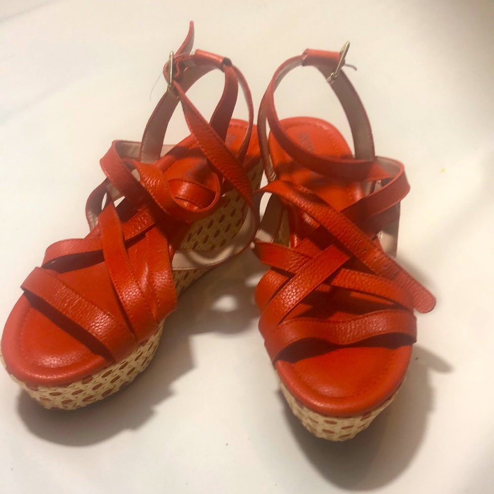 [Rosegold] Orange platform wedges (US Size 5.5, EU Size: 37)